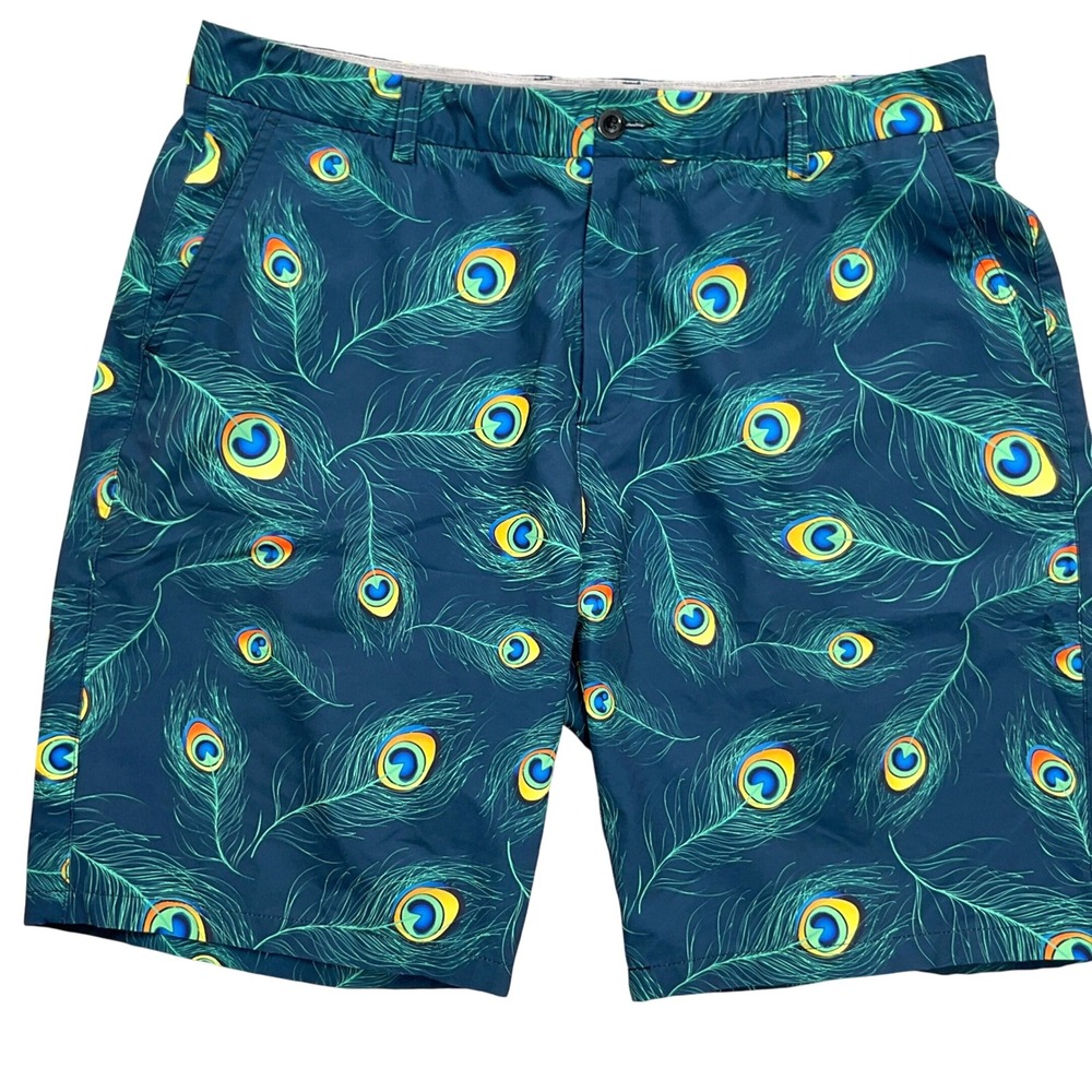 Hreski‎ Golf Shorts Men 40W ACT 38W 9L Blue Green Peacock Feather Vibrant Active